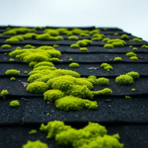 Mech na dachu z gontu bitumicznego